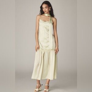 Anthro Sleeveless Embroidered drop waist midi dress with scarf
